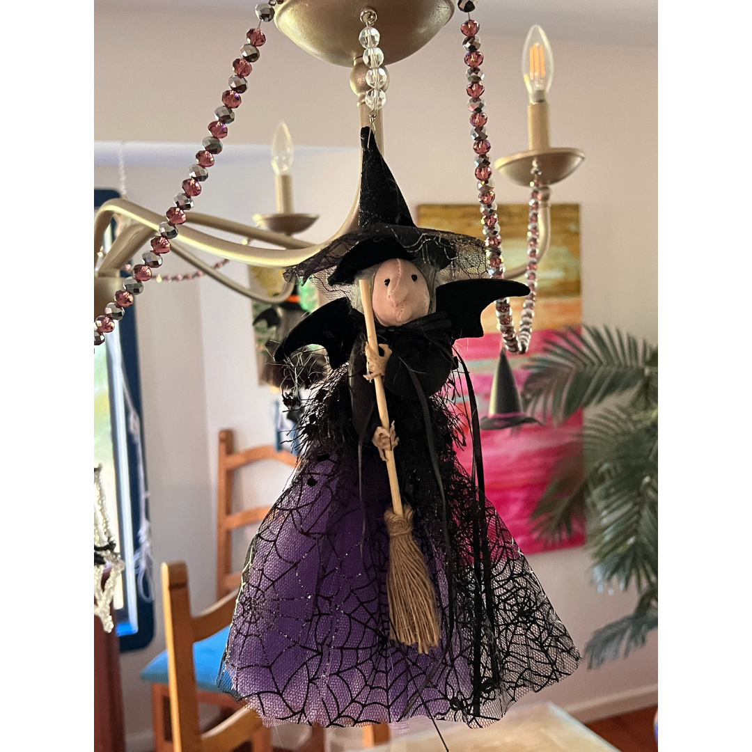 BLACK + PURPLE WITCH (Set/1) OR (Set/3) MAGNETIC HALLOWEEN CHANDELIER ORNAMENT