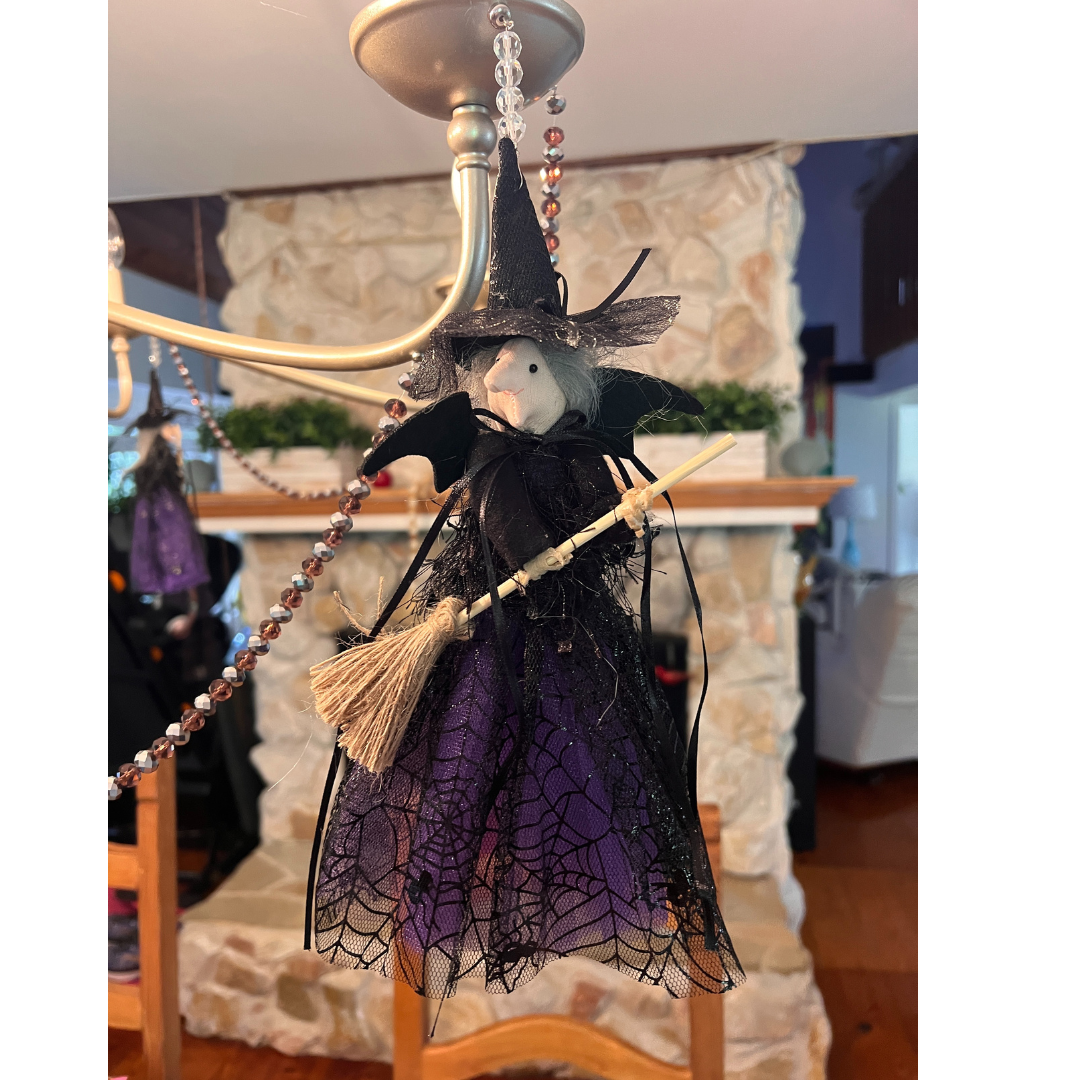 BLACK + PURPLE WITCH (Set/1) OR (Set/3) MAGNETIC HALLOWEEN CHANDELIER ORNAMENT