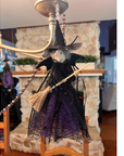 BLACK + PURPLE WITCH (Set/1) OR (Set/3) MAGNETIC HALLOWEEN CHANDELIER ORNAMENT