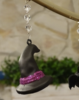 GLITTER WITCH HAT - MIXED SET -MULTICOLOR GOLD/GREEN/PURPLE (SET/3) MAGNETIC HALLOWEEN CHANDELIER ORNAMENT