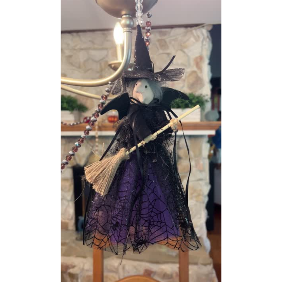 BLACK + PURPLE WITCH (Set/1) OR (Set/3) MAGNETIC HALLOWEEN CHANDELIER ORNAMENT