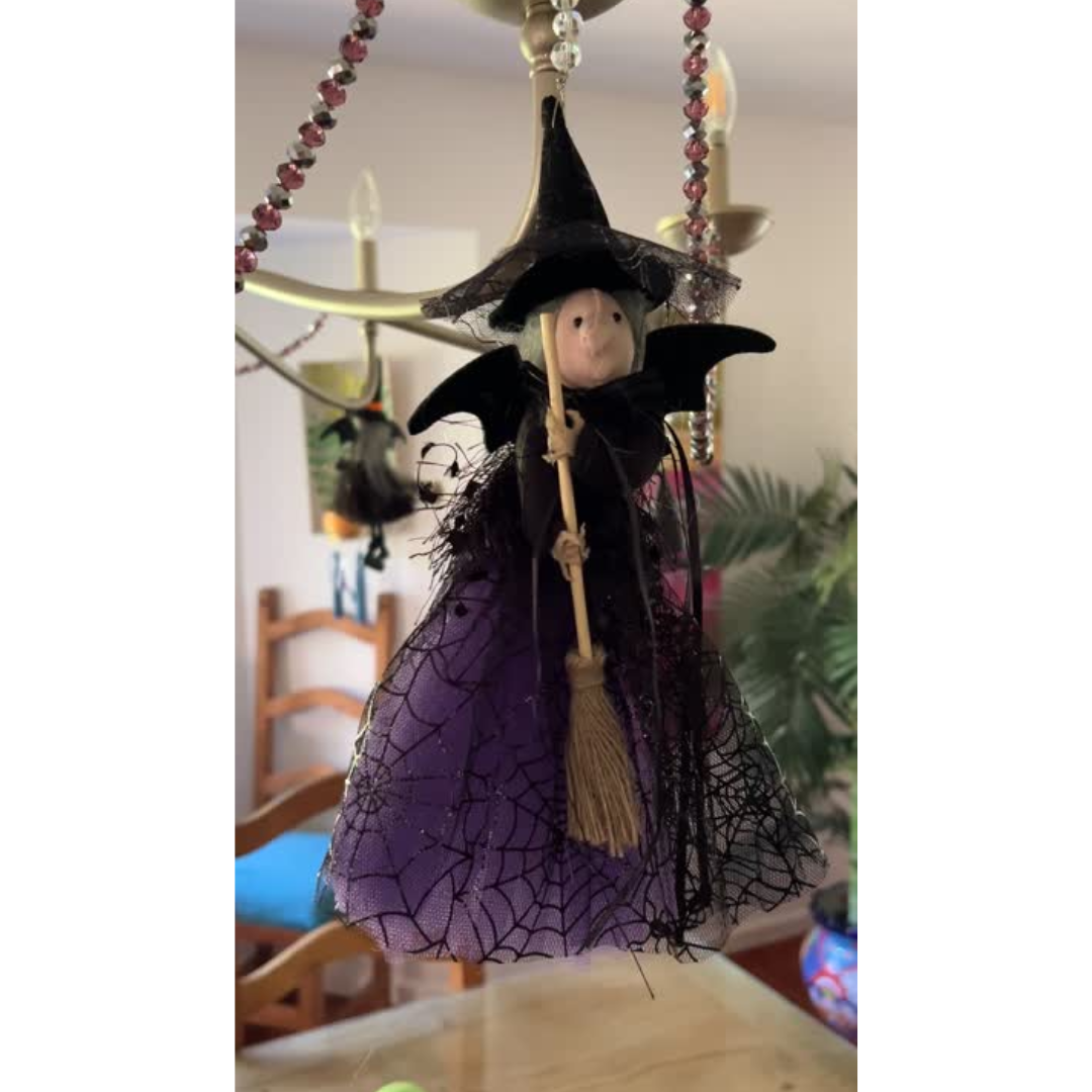 BLACK + PURPLE WITCH (Set/1) OR (Set/3) MAGNETIC HALLOWEEN CHANDELIER ORNAMENT