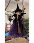 BLACK + PURPLE WITCH (Set/1) OR (Set/3) MAGNETIC HALLOWEEN CHANDELIER ORNAMENT