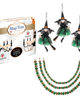 HALLOWEEN CHANDELIER MAKEOVER KIT - (3) Black/Green Witch + (3) 12" Green/Gold Crystal Bead Garland
