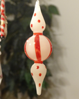 6.5" PEPPERMINT GLASS DROP (Set/3) MAGNETIC CHANDELIER ORNAMENT