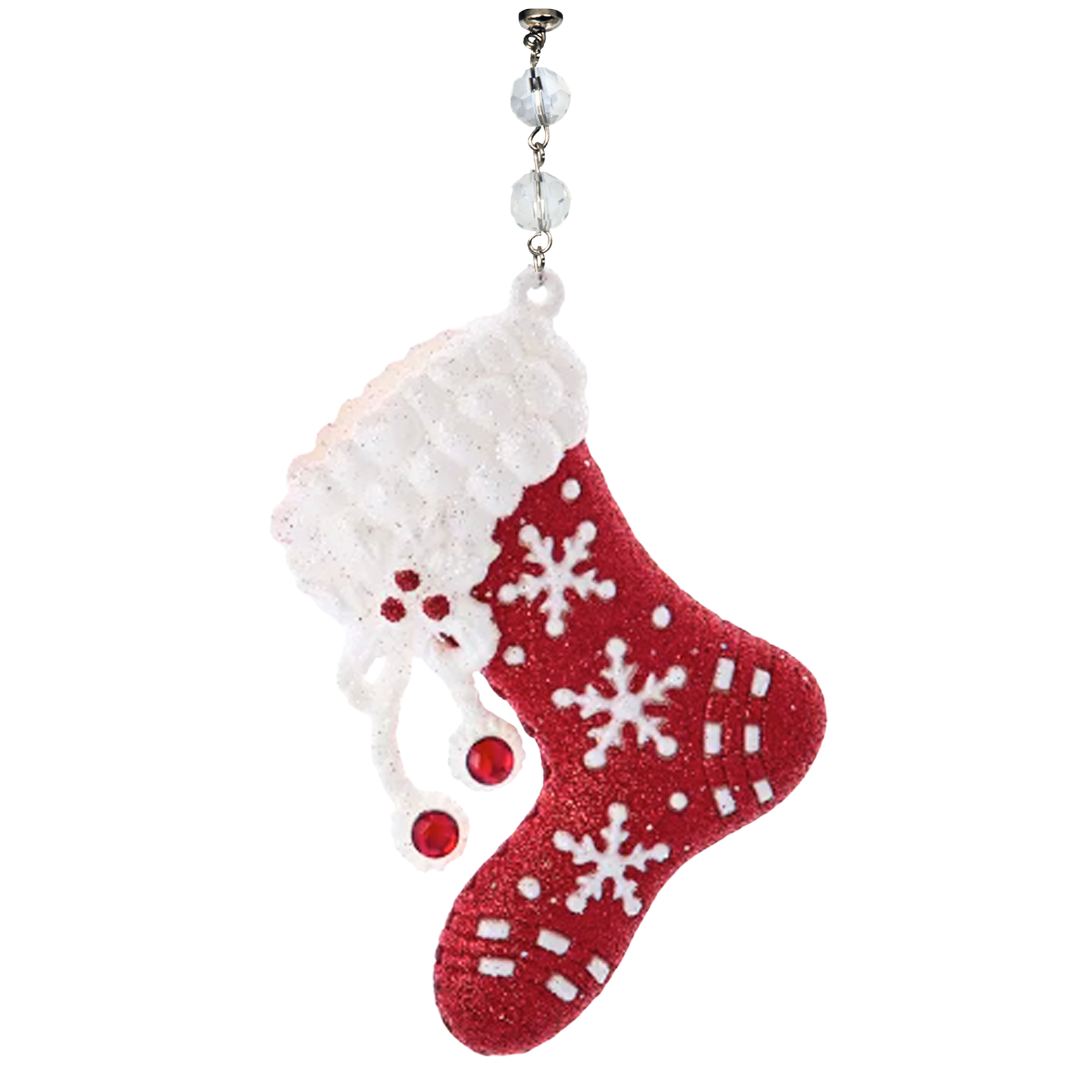 RED WHITE JEWELED STOCKING - (Set/3) MAGNETIC CHANDELIER ORNAMENT - 2 STYLES AVAILABLE