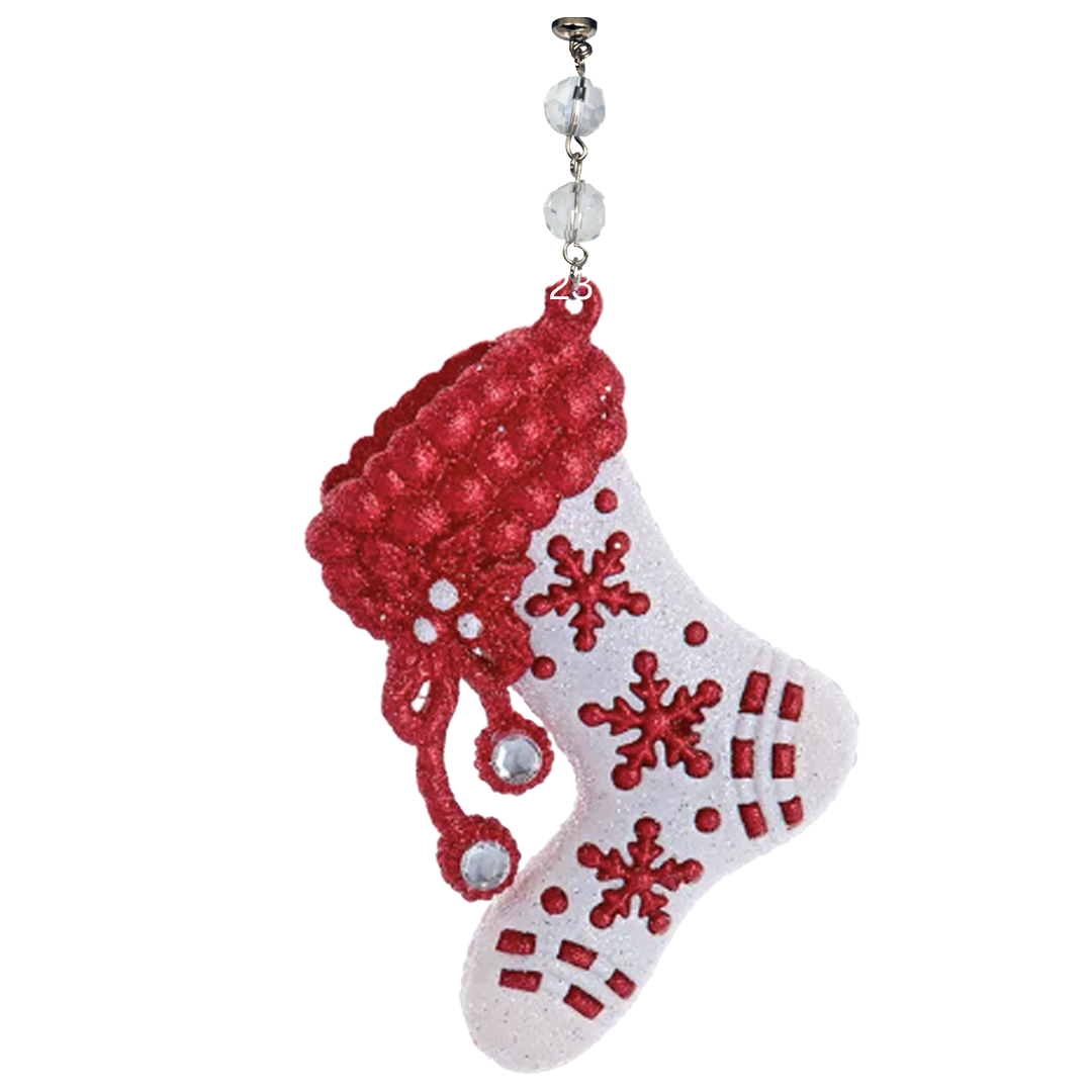 RED WHITE JEWELED STOCKING - (Set/3) MAGNETIC CHANDELIER ORNAMENT - 2 STYLES AVAILABLE