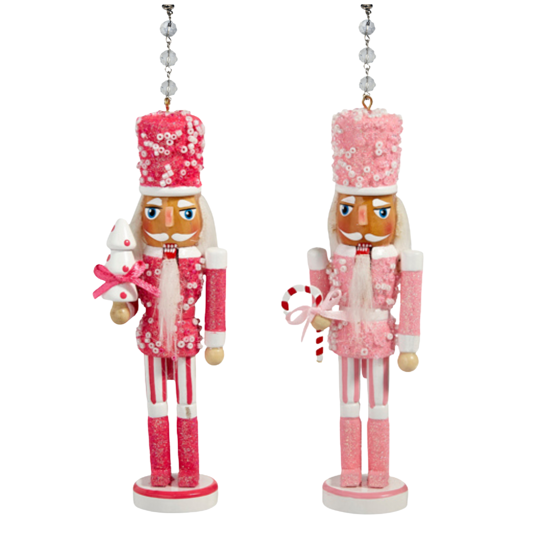 5" GLITTER BRIGHT PINK OR PASTEL PINK NUTCRACKER (Set/1 or Set/3) MAGNETIC CHANDELIER ORNAMENT