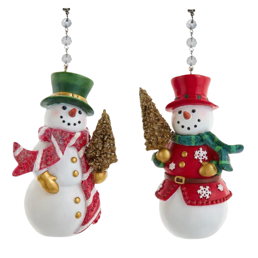 SNOWMAN HOLDING TREE (Set/1) MAGNETIC CHANDELIER ORNAMENT - 2 STYLES AVAILABLE