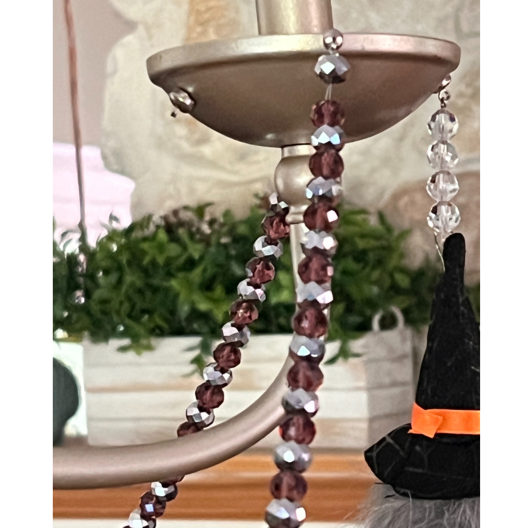 HALLOWEEN CHANDELIER MAKEOVER KIT - (3) Witch Hat + (3) 12" Purple/Silver Crystal Bead Garland
