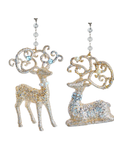 GLITTER PLATINUM SILVER REINDEER (Set/3) MAGNETIC CHANDELIER ORNAMENT - 2 STYLES AVAILABLE