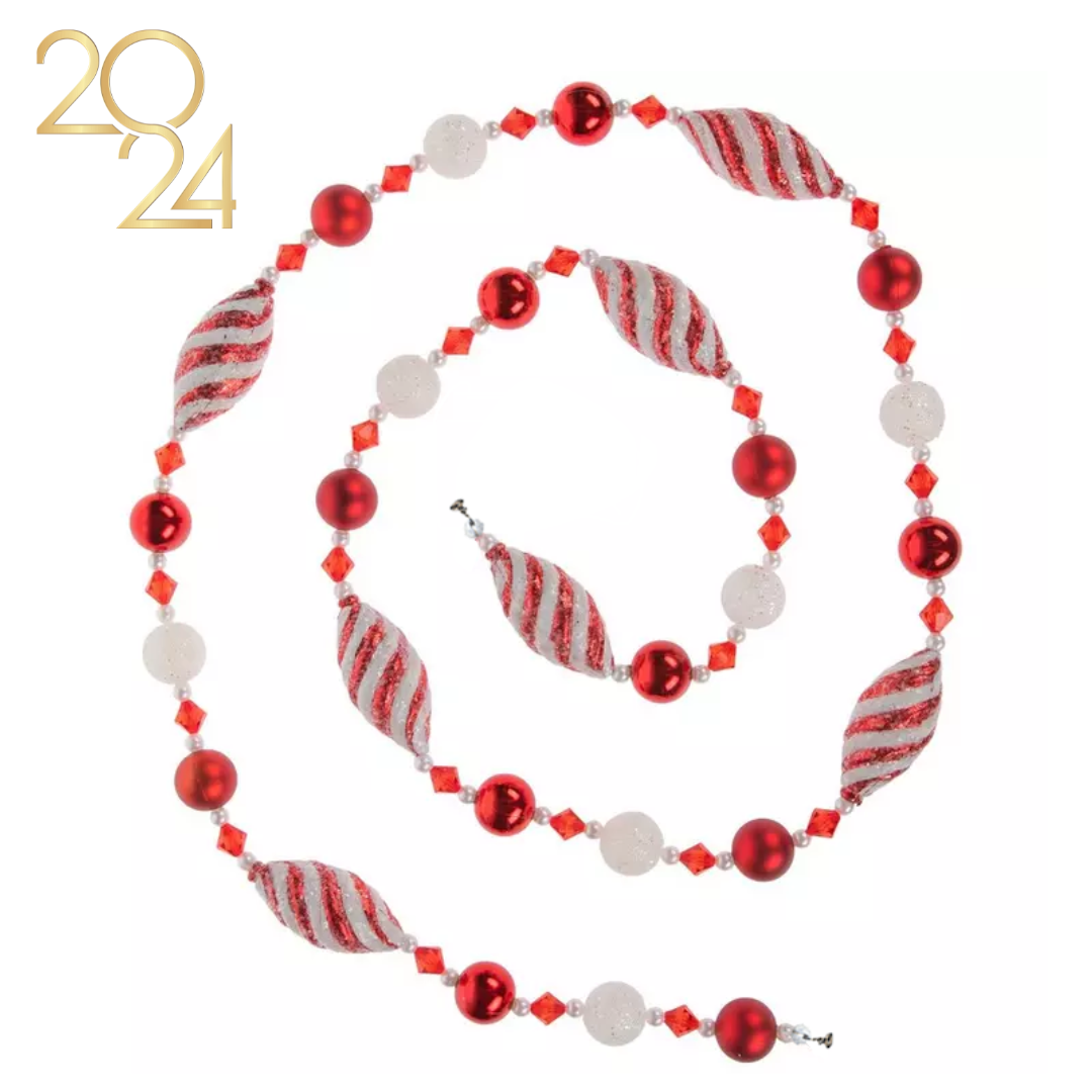 72" ( 6 Feet) Peppermint Ball MAGNETIC Holiday Garland