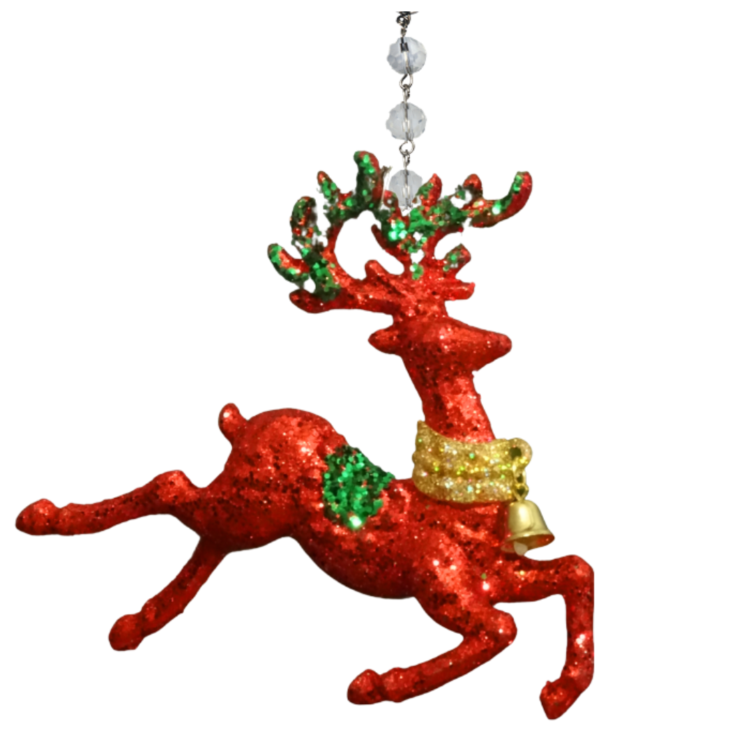 GLITTER RED REINDEER (Set/1) MAGNETIC CHANDELIER ORNAMENT