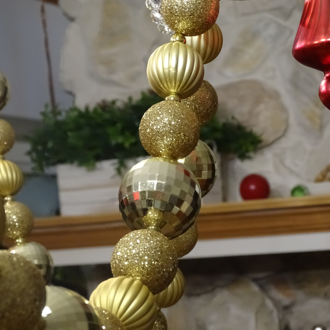 72" ( 6 Feet) Gold Ball MAGNETIC Holiday Garland