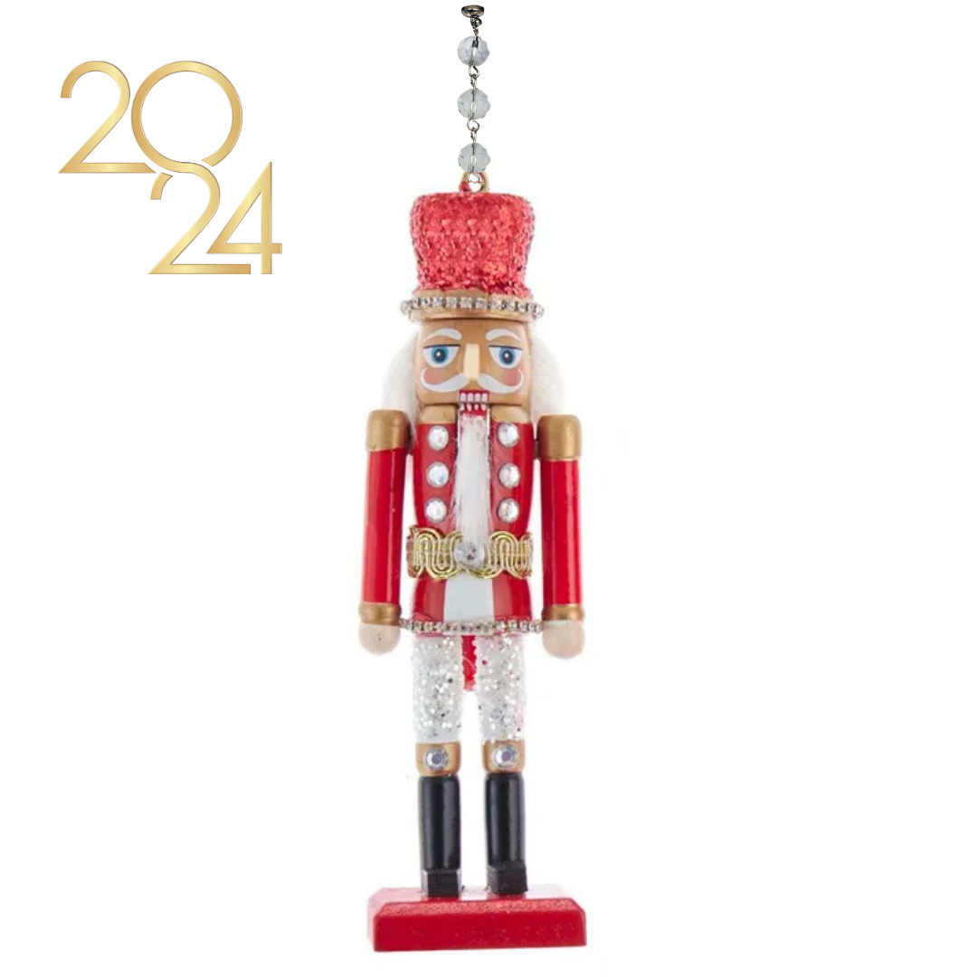 GLITTER RED + WHITE NUTCRACKER (Set/1) MAGNETIC CHANDELIER ORNAMENT
