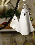 4.5" WHITE METAL GHOST (Set/3) MAGNETIC HALLOWEEN CHANDELIER ORNAMENT