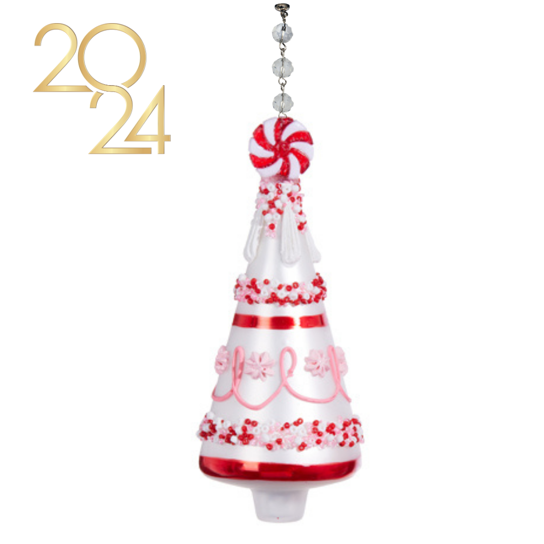 GLASS PEARL + PEPPERMINT TREE (Set/1) MAGNETIC CHANDELIER ORNAMENT