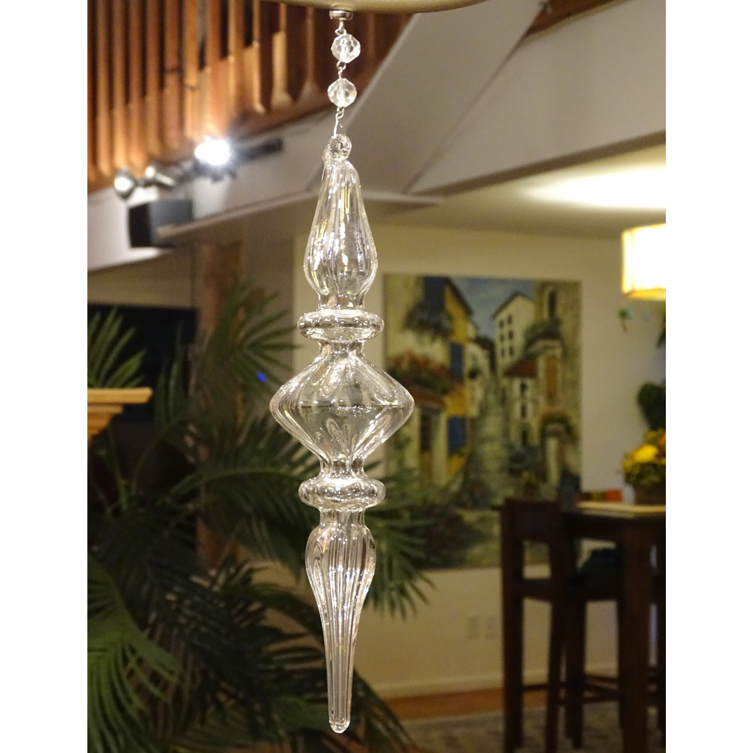 8.25" CLEAR GLASS FINIAL (Set/1) MAGNETIC CHANDELIER ORNAMENT - 2 STYLES AVAILABLE
