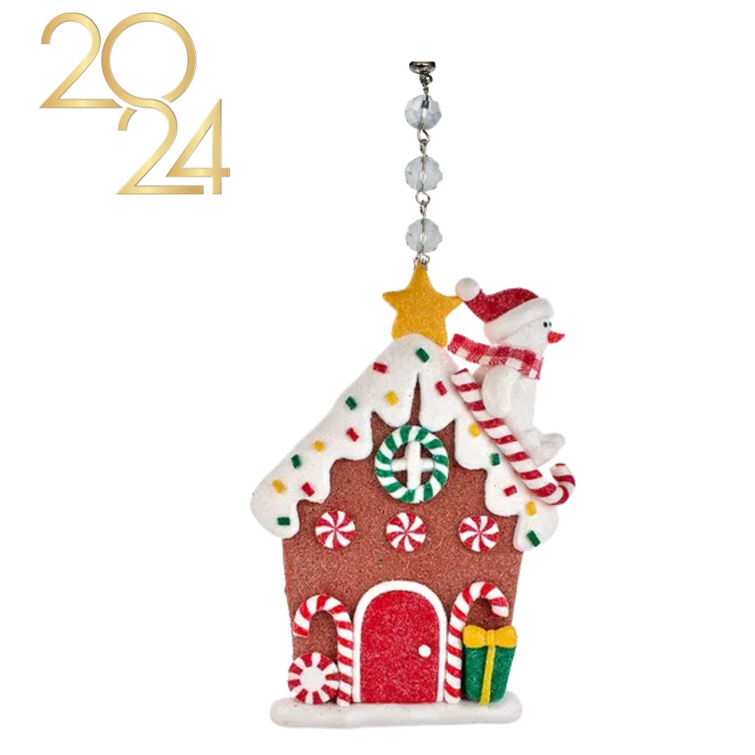 WHIMSICAL FLAT GINGERBREAD HOUSE (Set/1) MAGNETIC CHANDELIER ORNAMENT - 3 STYLES AVAILABLE