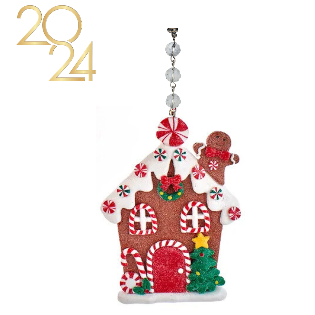 WHIMSICAL FLAT GINGERBREAD HOUSE (Set/1) MAGNETIC CHANDELIER ORNAMENT - 3 STYLES AVAILABLE