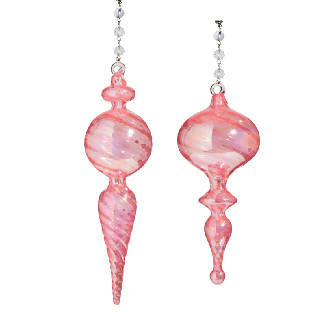 9" PINK GLASS FINIAL (Set/1) MAGNETIC CHANDELIER ORNAMENT - 2 STYLES AVAILABLE