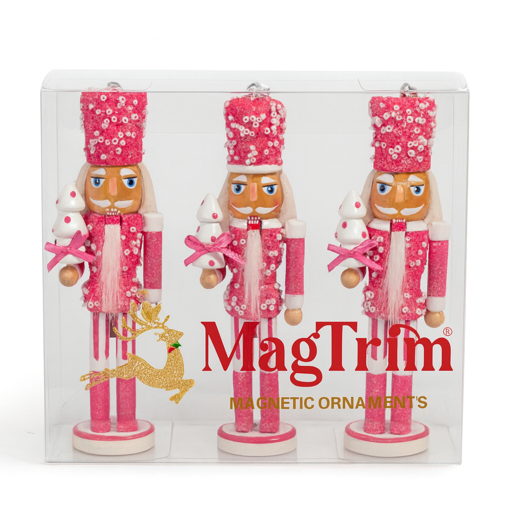 5" GLITTER BRIGHT PINK OR PASTEL PINK NUTCRACKER (Set/1 or Set/3) MAGNETIC CHANDELIER ORNAMENT