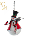 GINGHAM SNOWMAN HOLDING CARDINAL (Set/1) MAGNETIC CHANDELIER ORNAMENT - 2 STYLES AVAILABLE