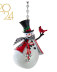 GINGHAM SNOWMAN HOLDING CARDINAL (Set/1) MAGNETIC CHANDELIER ORNAMENT - 2 STYLES AVAILABLE