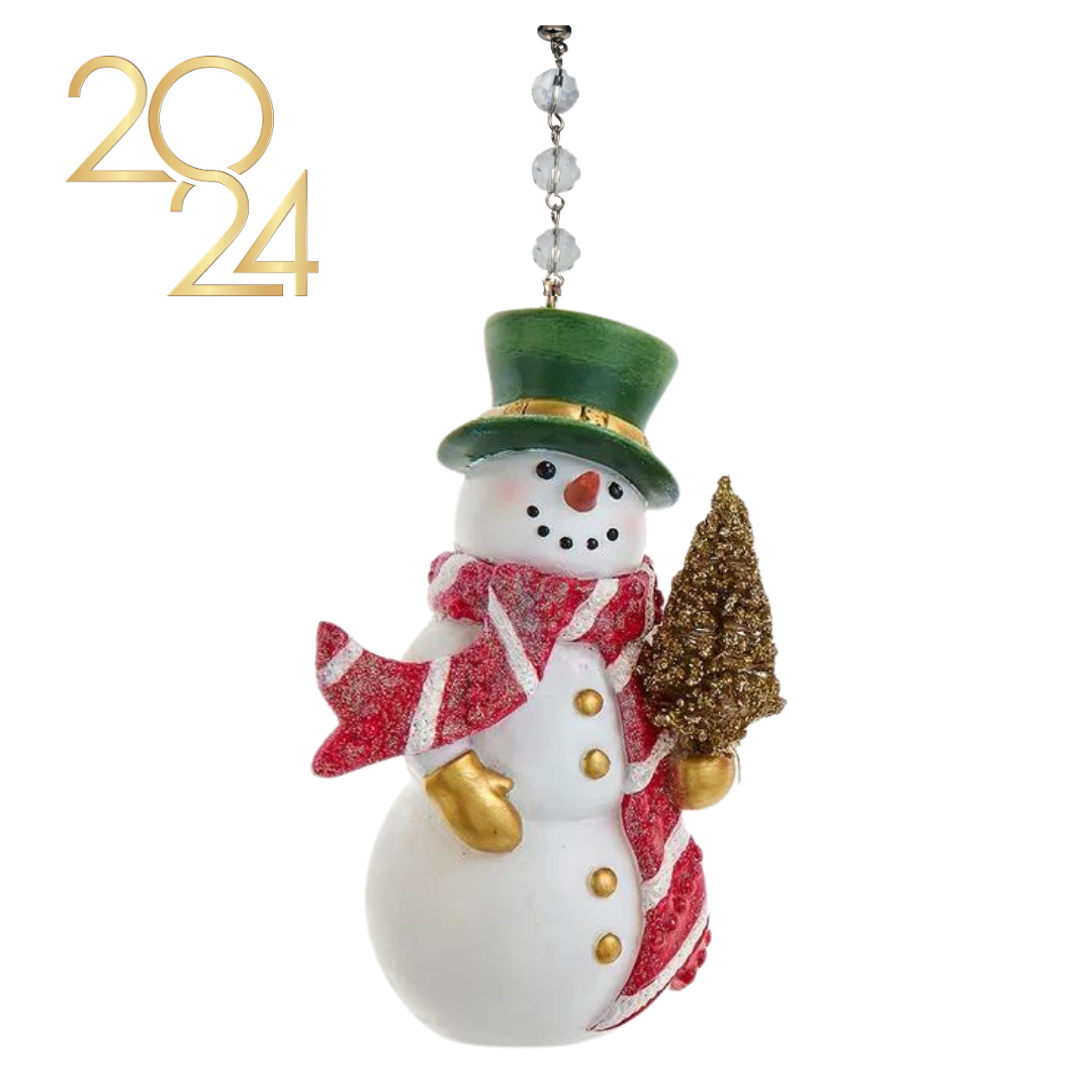 SNOWMAN HOLDING TREE (Set/1) MAGNETIC CHANDELIER ORNAMENT - 2 STYLES AVAILABLE