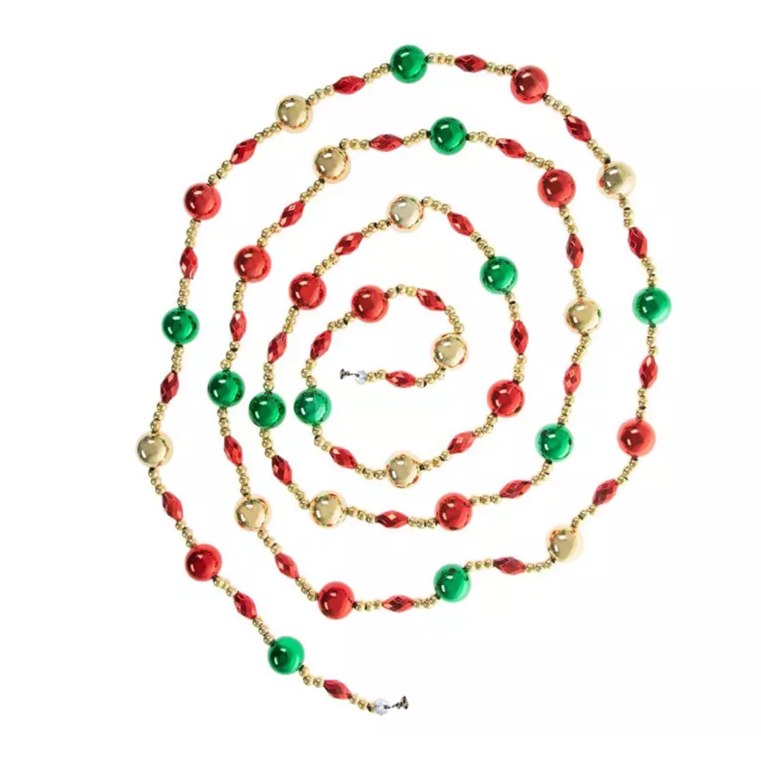 54" ( 4.5 Feet) Red/Green/Gold SMALL BALL Magnetic Holiday Garland