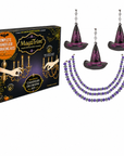 HALLOWEEN CHANDELIER MAKEOVER KIT - (3) Witch Hat + (3) 12" Purple/Silver Crystal Bead Garland