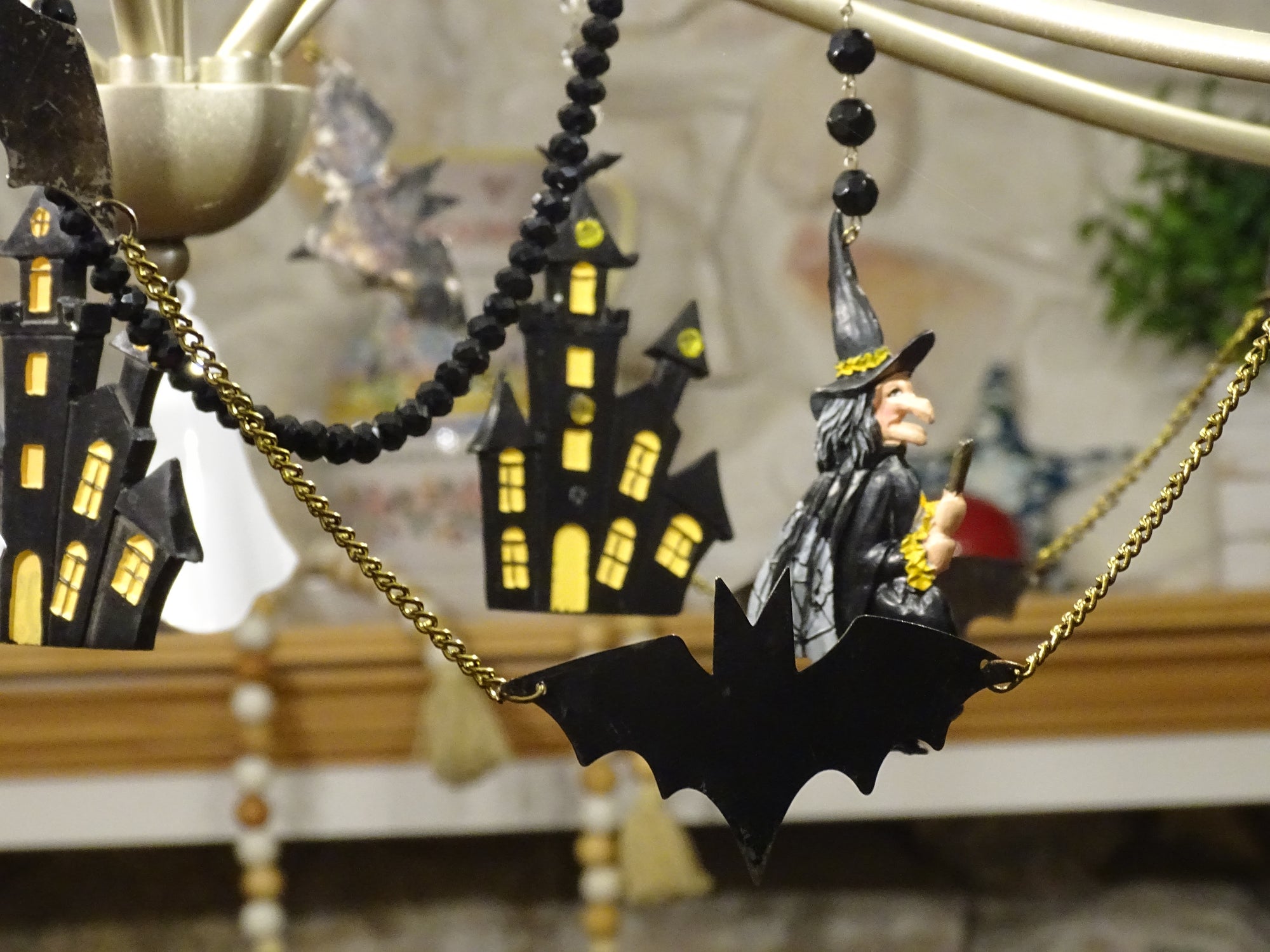 12" BLACK CRYSTAL BEAD MAGNETIC CHANDELIER GARLAND (Set/3)