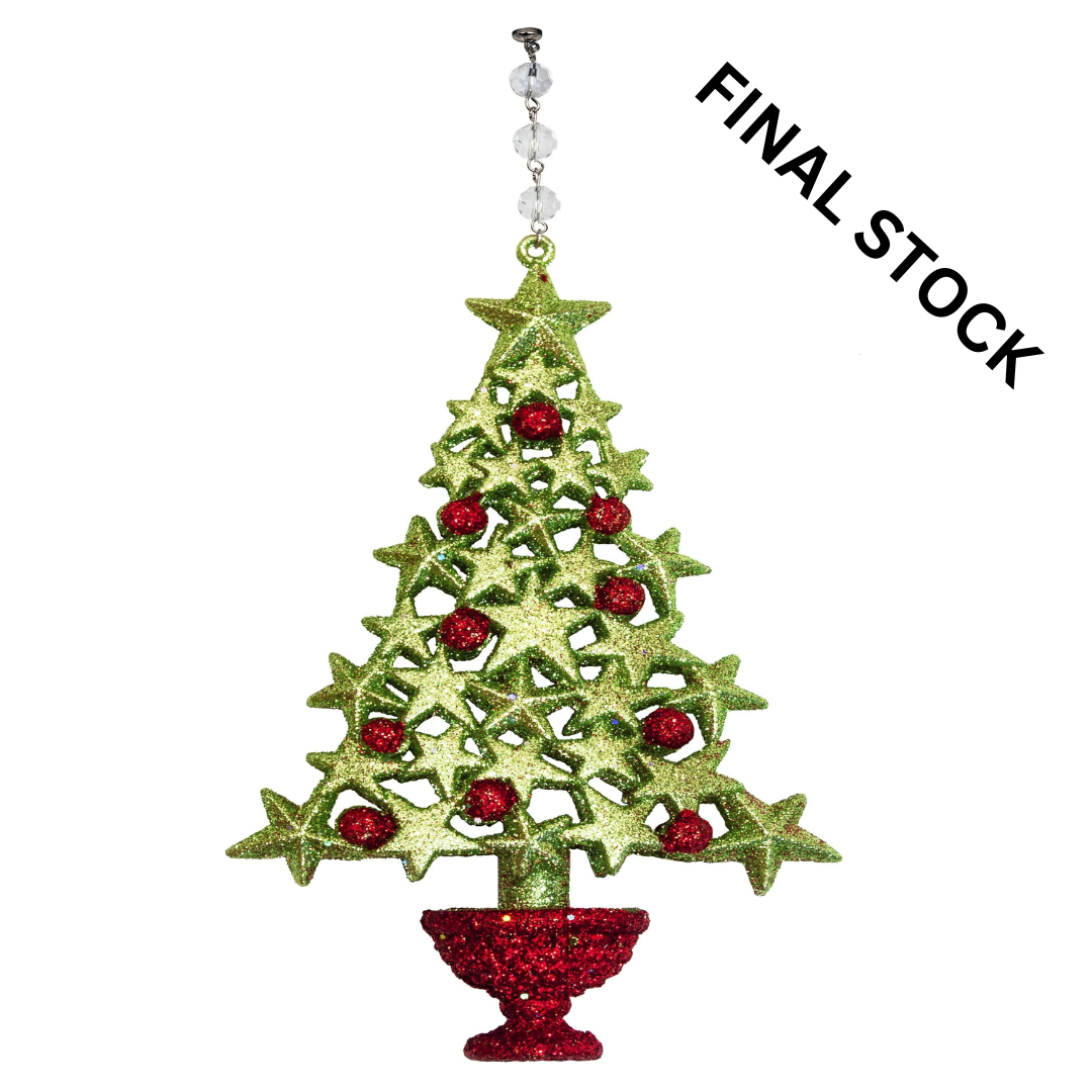 GLITTER RED/GREEN TREE (Set/1) MAGNETIC CHANDELIER ORNAMENT