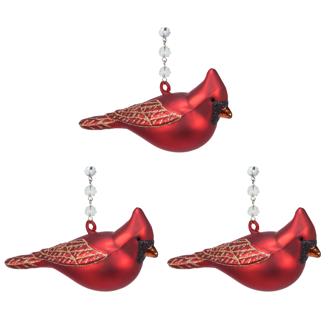 GLASS CARDINAL (Set/1) OR (SET/3) MAGNETIC CHANDELIER ORNAMENT
