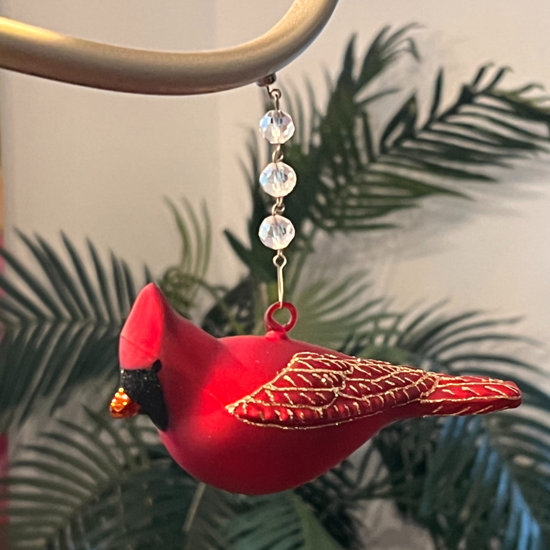GLASS CARDINAL (Set/1) OR (SET/3) MAGNETIC CHANDELIER ORNAMENT