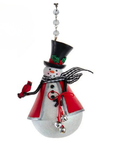 Gingham Snowman Holding Cardinal magnetic chandelier ornament