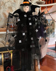 BLACK + WHITE "CHECKERED" WITCH (Set/1) MAGNETIC HALLOWEEN CHANDELIER ORNAMENT
