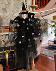 BLACK + WHITE "CHECKERED" WITCH (Set/1) MAGNETIC HALLOWEEN CHANDELIER ORNAMENT