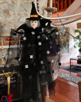 BLACK + WHITE "CHECKERED" WITCH (Set/1) MAGNETIC HALLOWEEN CHANDELIER ORNAMENT