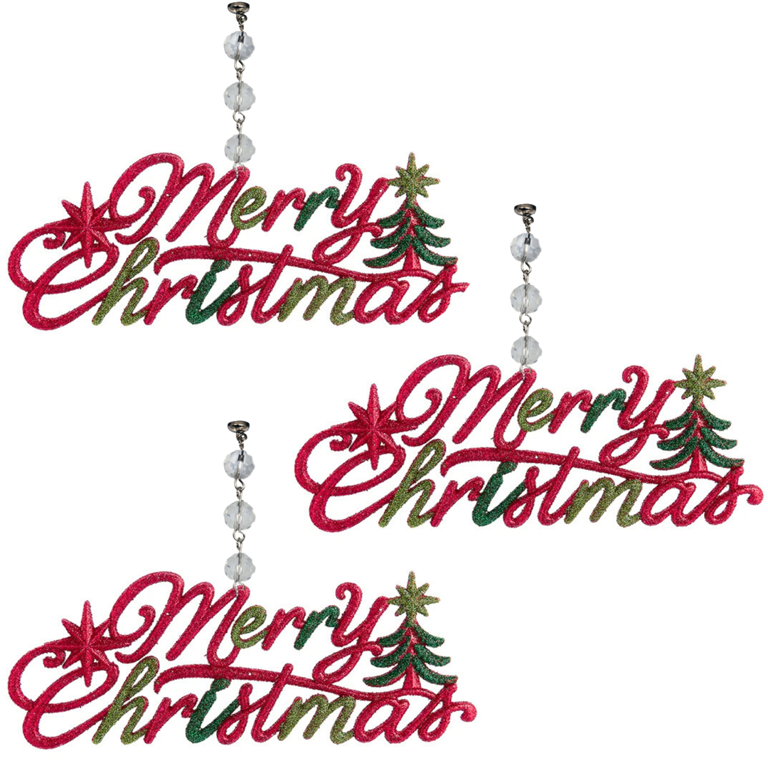 RED/GREEN MERRY CHRISTMAS (Set/1) or (Set/3) MAGNETIC CHANDELIER ORNAMENT