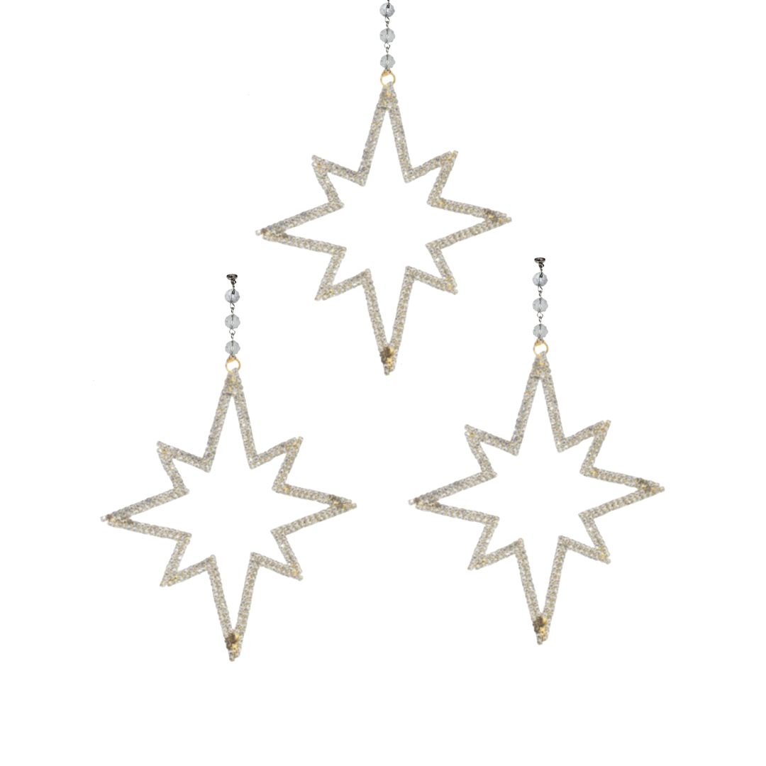 GOLD JEWELED STAR (Set/1) OR (Set/3) MAGNETIC CHANDELIER ORNAMENT