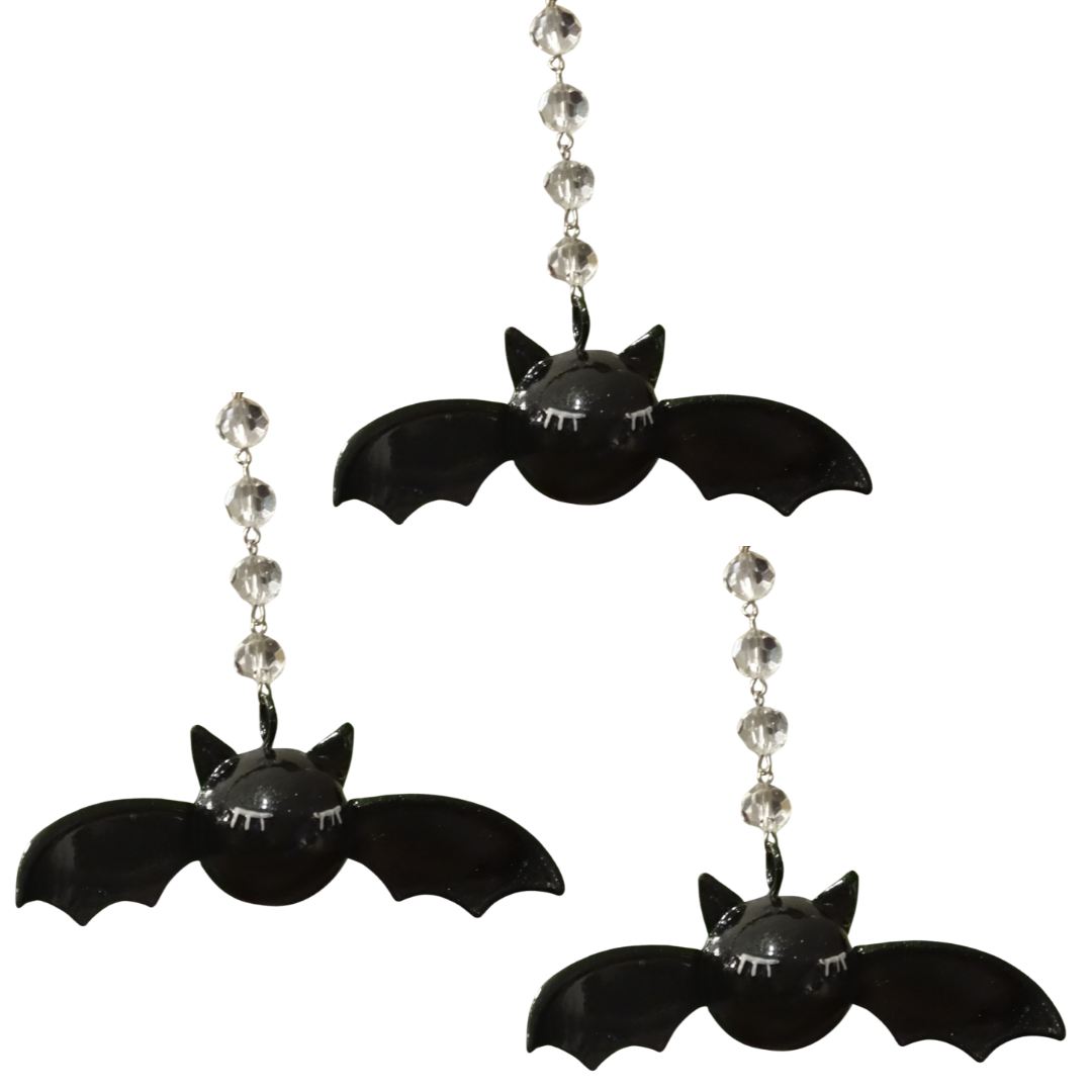 3" WHIMSICAL "EYE LASH" BAT (Set/3) MAGNETIC HALLOWEEN CHANDELIER ORNAMENT