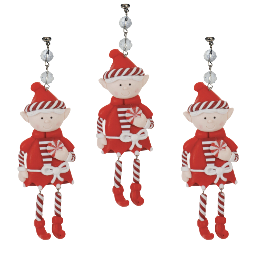 RED HOLIDAY ELF (Set/3) - MAGNETIC CHANDELIER ORNAMENT - 2 STYLES