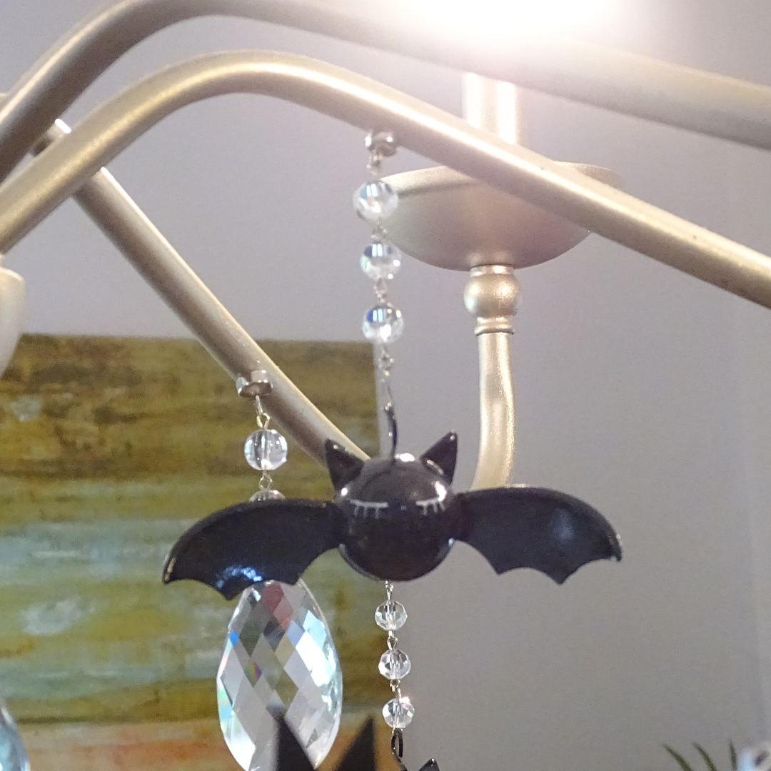 3" WHIMSICAL "EYE LASH" BAT (Set/3) MAGNETIC HALLOWEEN CHANDELIER ORNAMENT