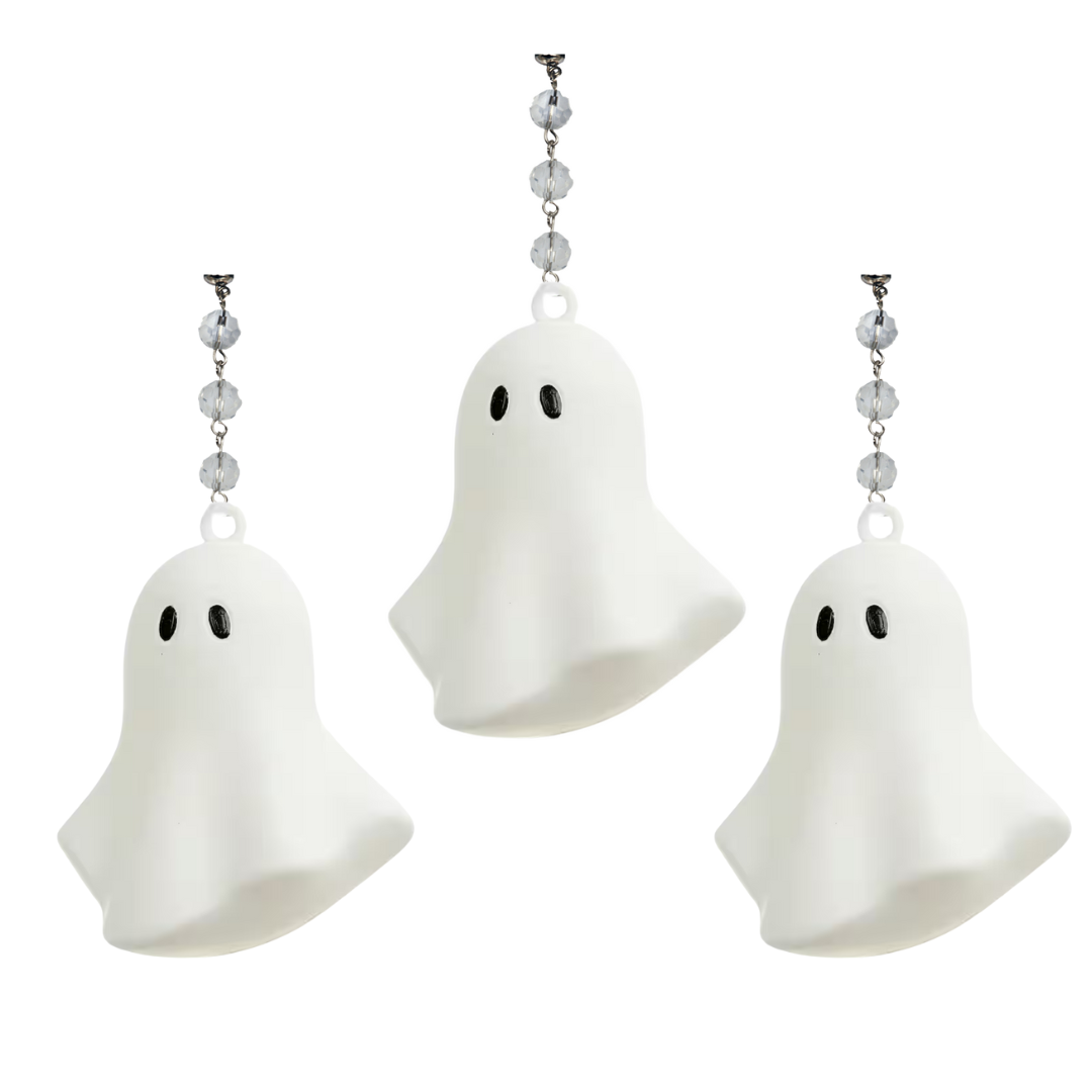 3" WHITE GHOST (Set/3) MAGNETIC HALLOWEEN CHANDELIER ORNAMENT