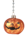GLASS PUMPKIN w/FACE - (Set/1) - MAGNETIC HALLOWEEN ORNAMENT