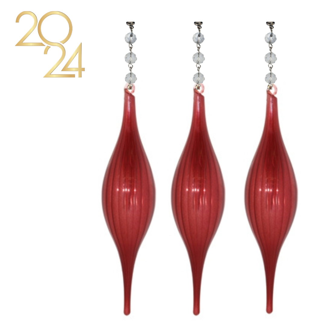 10.5" RED GLASS FINIAL (Set/1) MAGNETIC CHANDELIER ORNAMENT