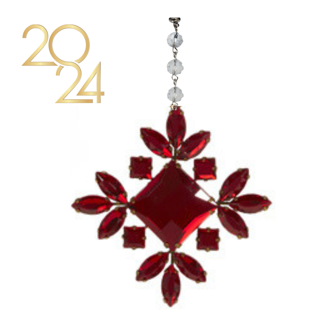 VINTAGE RED JEWEL SNOWFLAKES (Set/1) OR (SET/3) MAGNETIC CHANDELIER ORNAMENT - 3 STYLES AVAILABLE