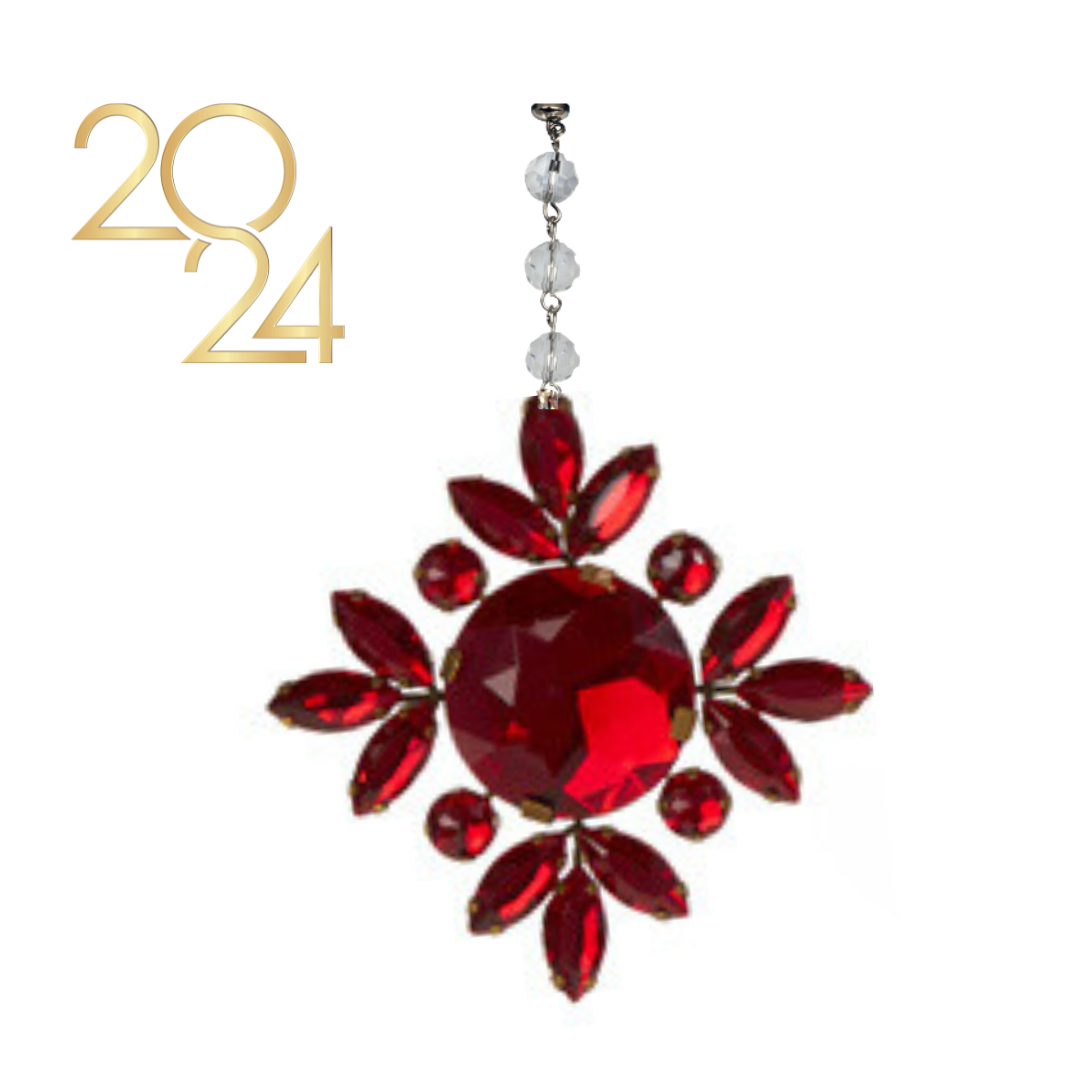 VINTAGE RED JEWEL SNOWFLAKES (Set/1) OR (SET/3) MAGNETIC CHANDELIER ORNAMENT - 3 STYLES AVAILABLE
