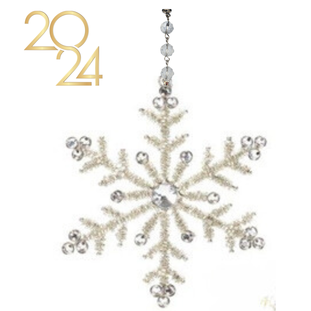 6" SILVER CRYSTAL JEWELED SNOWFLAKE (Set/1) OR (Set/3) MAGNETIC CHANDELIER ORNAMENT
